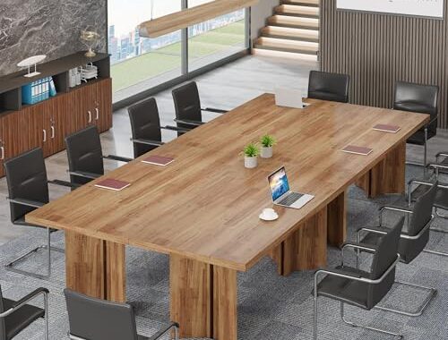 Tribesigns 320CM Conference Table, Large Rectangle Meeting Seminar Table for 10-12 Person, Long Wooden Business Tables, Large Home Office Computer Desk (Set of 4, Walnut)