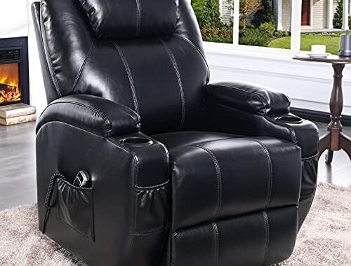 S*MAX Riser and Recliner Chairs Electric Reclining Chairs for The Elderly Living Room Full air Leather Recliner Armchair Side Pockets USB Charge Port and Remote Control Black Large