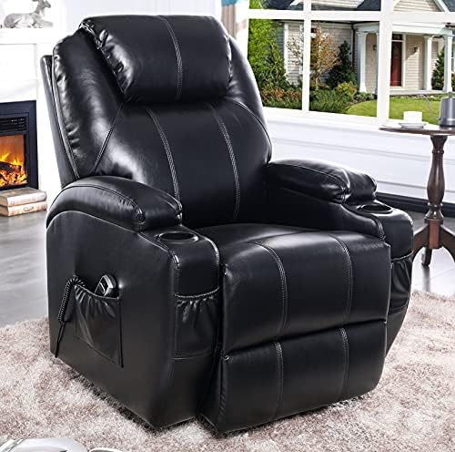 S*MAX Riser and Recliner Chairs Electric Reclining Chairs for The Elderly Living Room Full air Leather Recliner Armchair Side Pockets USB Charge Port and Remote Control Black Large