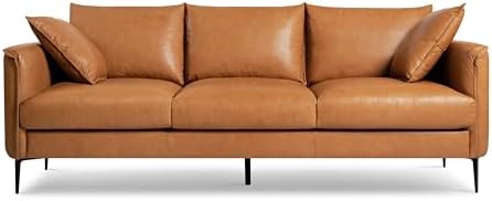 Valencia Leather Sofa, Top Grain Leather Couch with 2 Pillows for Living Room Furniture, 3 Seater Sofa, Pet Friendly Couch, Jasper Cognac