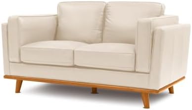 Valencia Full Leather 2 Seater Sofa, Ultimate Comfort Loveseat Sofa Couch for Living Room, Office, Full Leather Padded Settee Couch with Solid Wood Consturction – Artisan, Beige